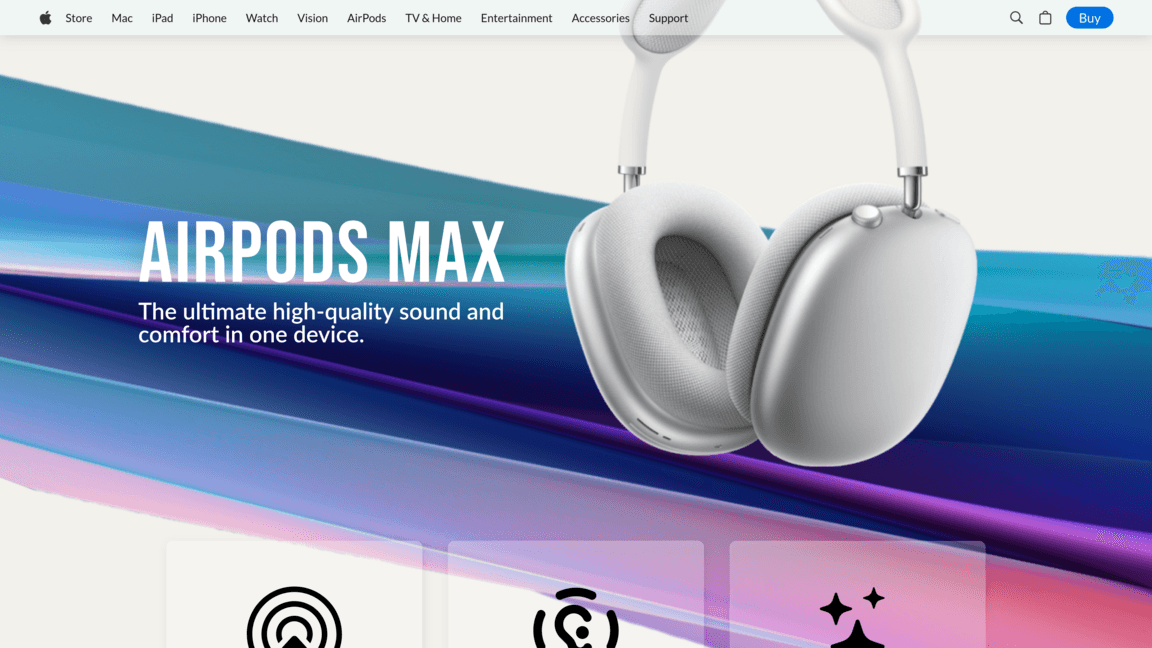 Concept de page d'accueil pour les AirPods Max