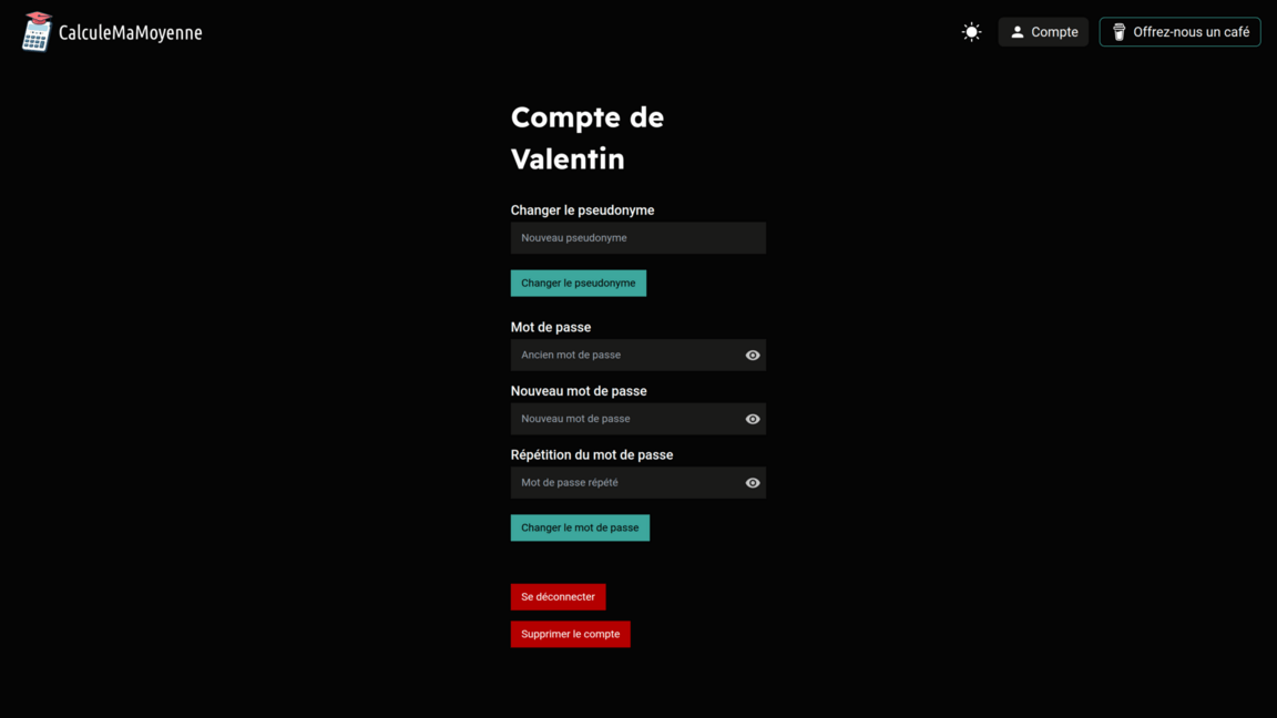 Page de compte utilisateur