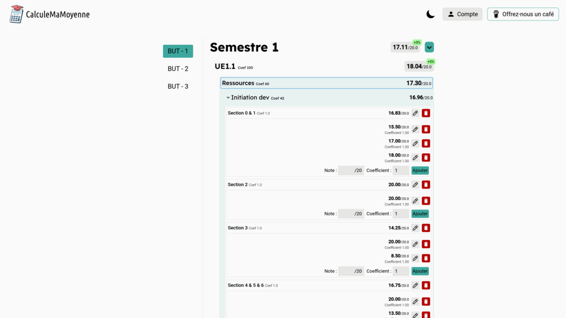 Interface des notes en mode clair
