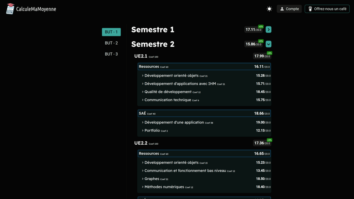Interface de gestion des notes