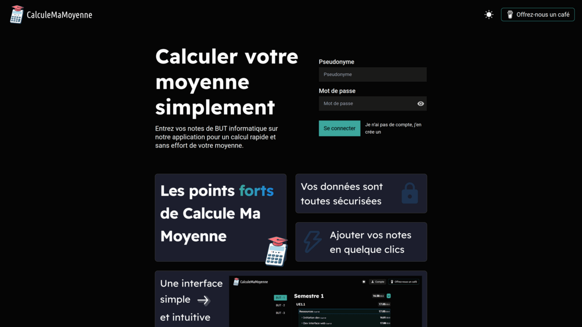 Page d'accueil de Calcule Ma Moyenne