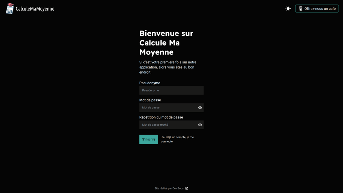 Page d'inscription