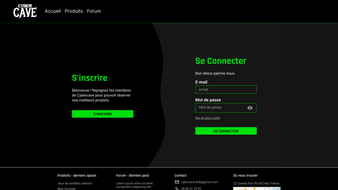 Interface d'inscription et de connexion