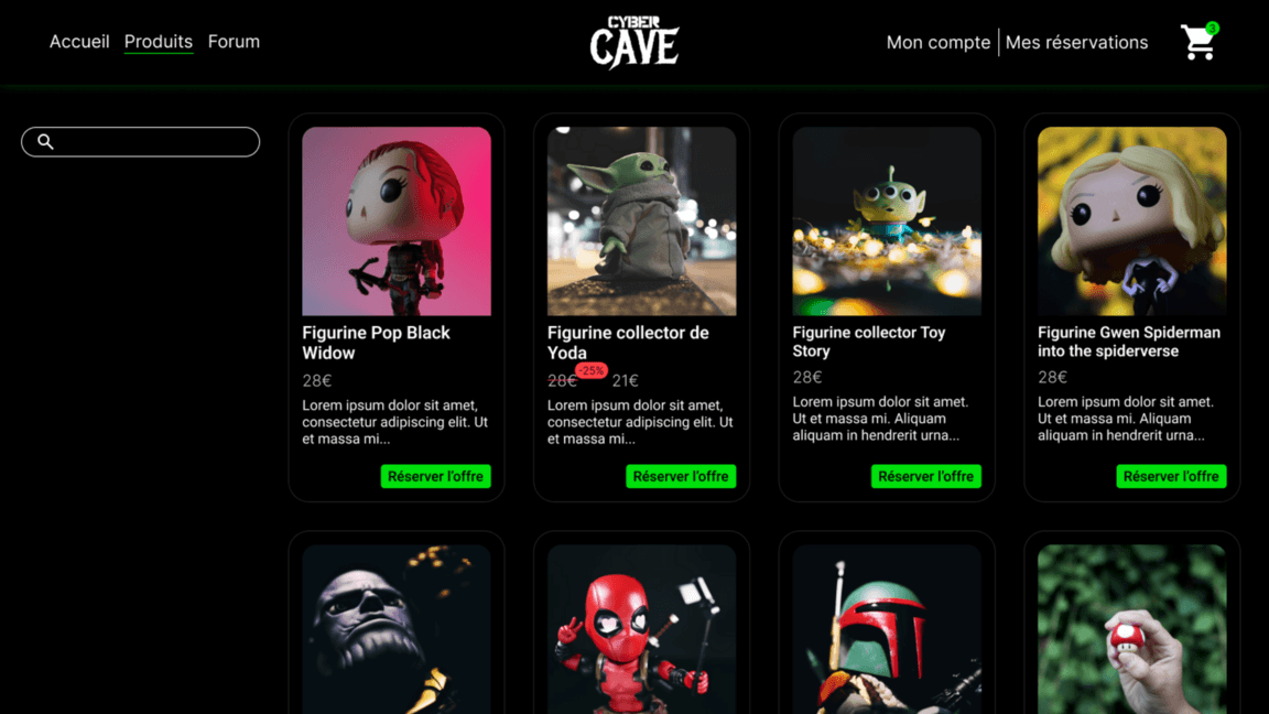 Catalogue des produits avec barre de recherche