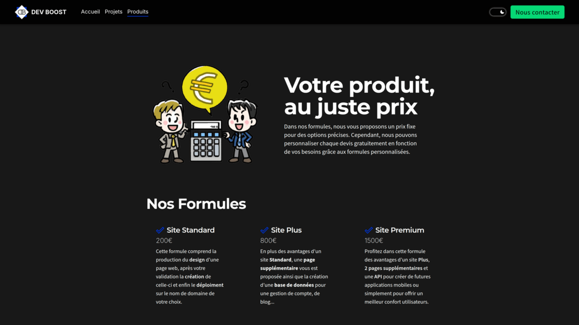 Page des produits et services