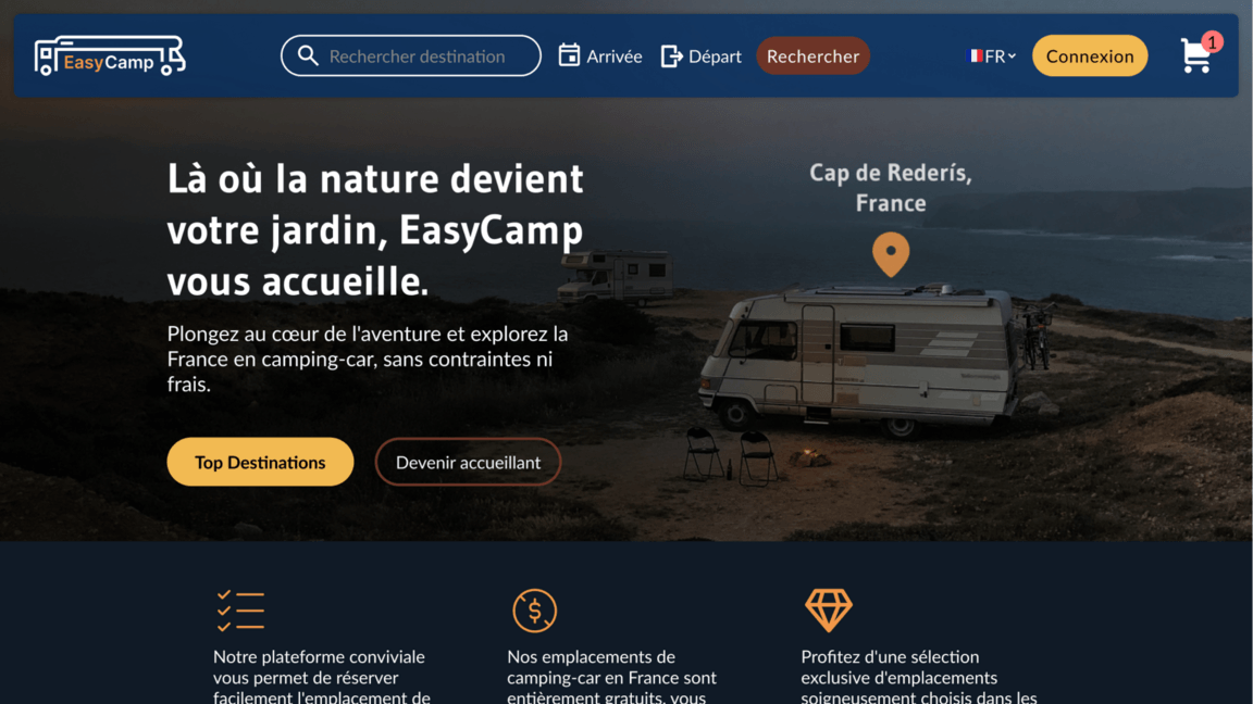 Interface principale de EasyCamp