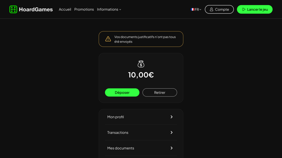 Page de compte utilisateur