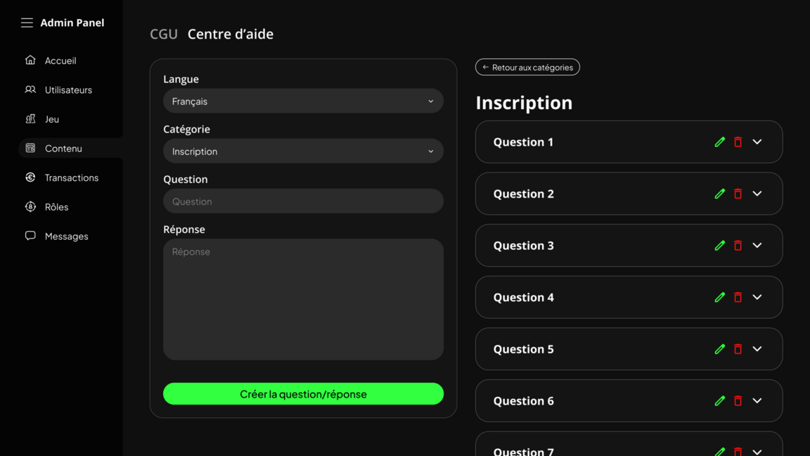 Gestion des catégories d'aide admin