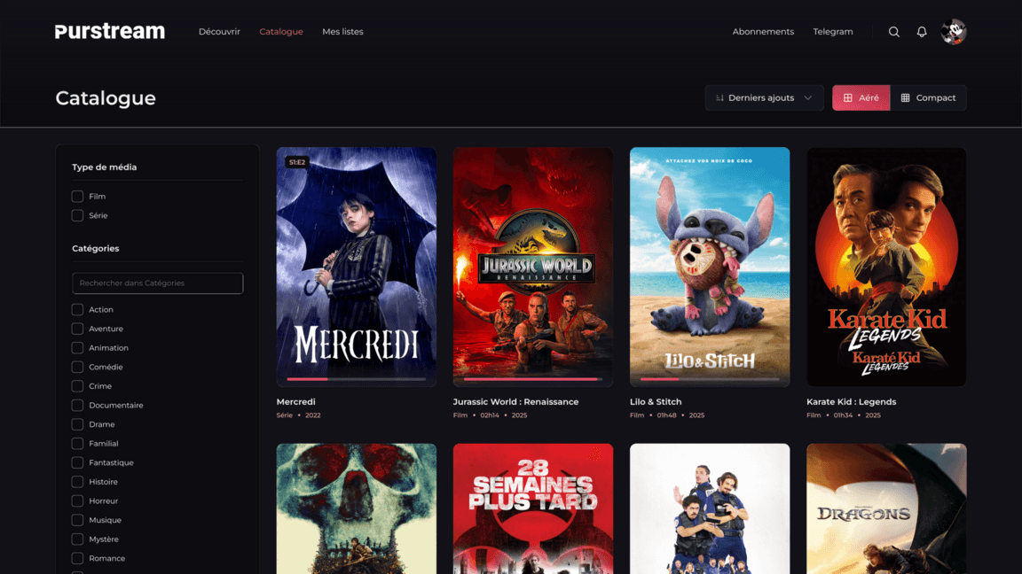 Catalogue des films avec filtres