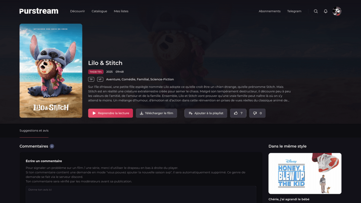 Fiche d'un film avec des avis et d'autres recommandations