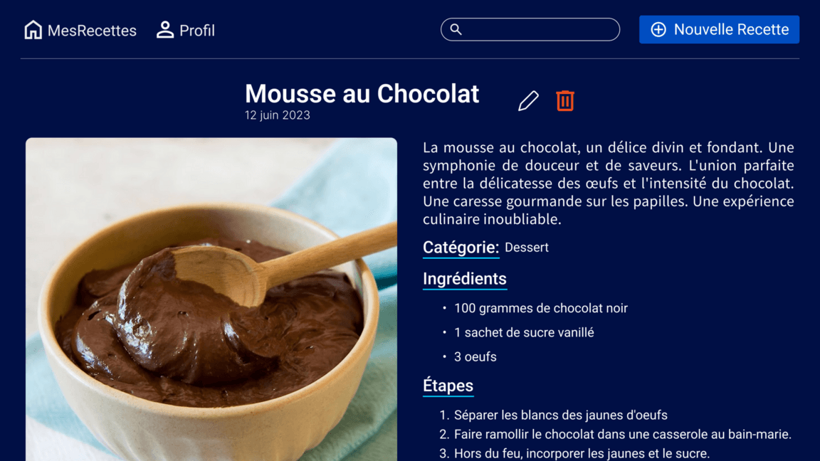 Page de détail d'une recette