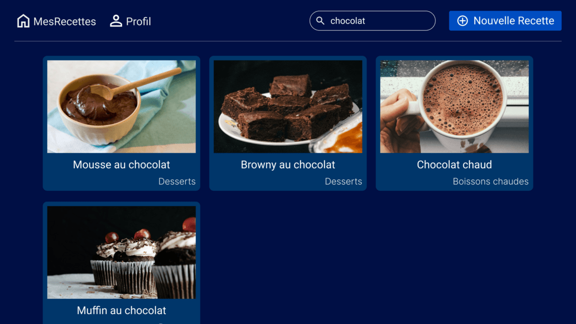 Interface de recherche de recettes