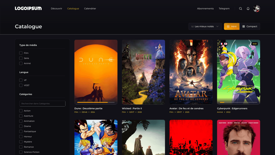 Movie catalog with filters