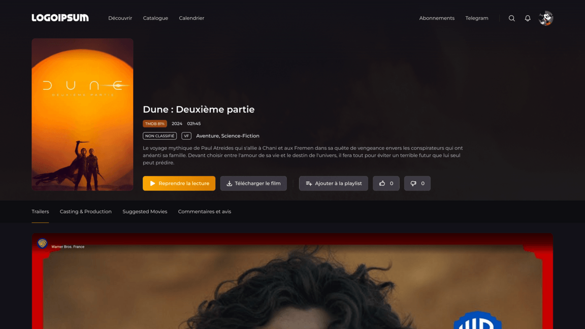 Movie detail with reviews and recommendations