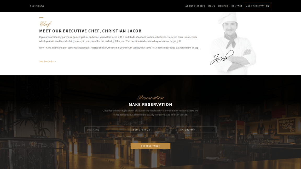 Sections chef et réservation