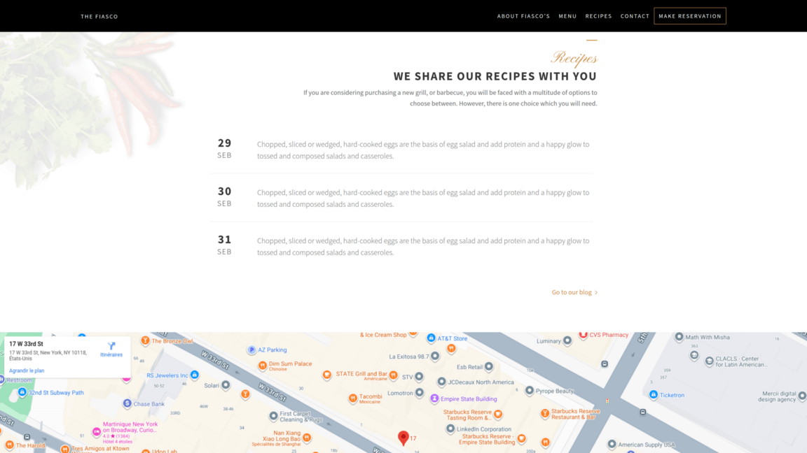 Sections recettes et carte