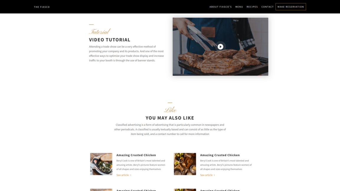 Sections tutoriel de recette et recettes similaires